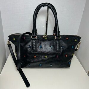 Tehra & B Black Multicolored Knotted Leather Zip Satchel Shoulder Bag